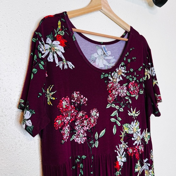 Burgundy Floral Print Short Sleeve Maxi Dress - Picture 5 of 10